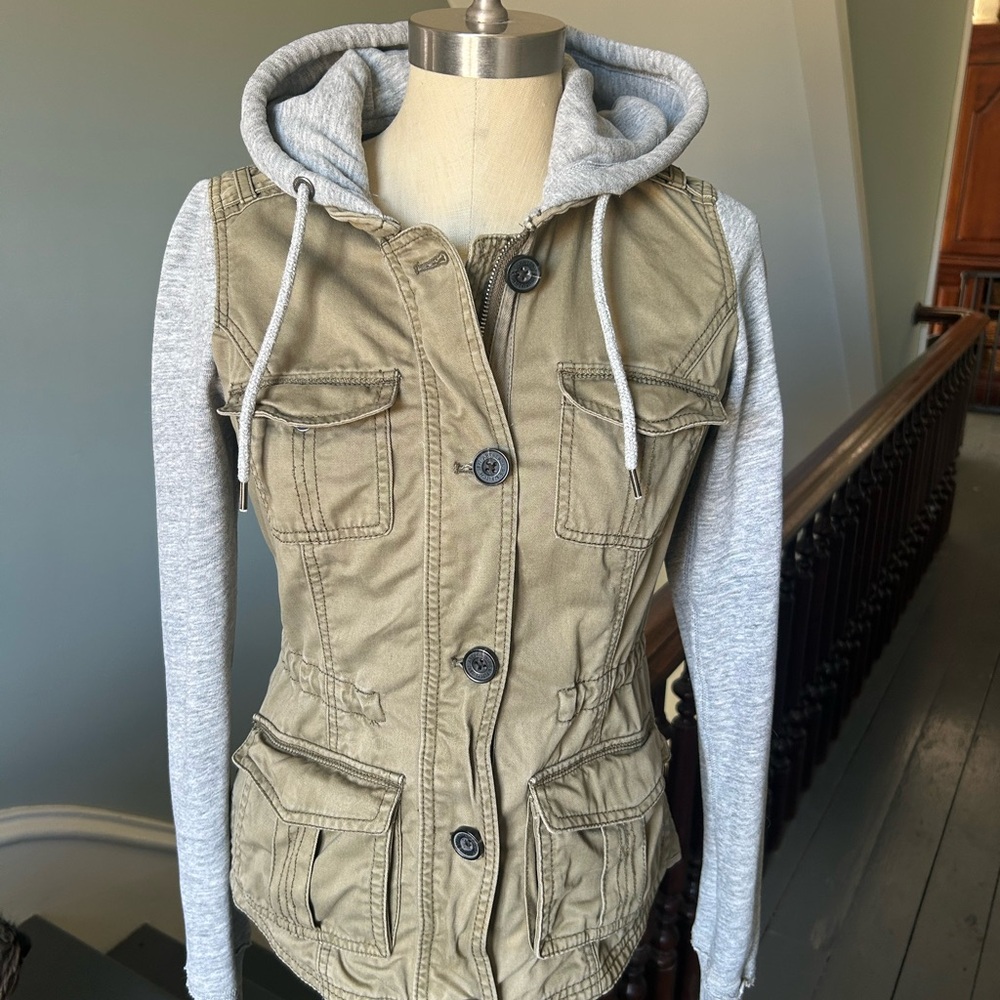 Vtg Y2k Abercrombie & Fitch Utility Jacket Hoodie Combo Sz S grunge Bella Swan